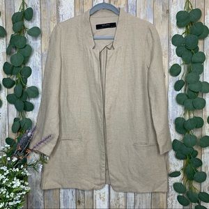 Zara Beige Open Front Linen Cardigan Blazer
